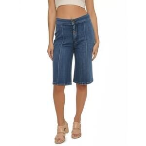 J+CO Denim Shorts Womens Size 26 Medium Blue Wash High Rise Seamed 10" Bermuda